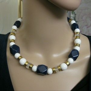VINTAGE Bead Metal Glass Collar Necklace