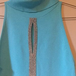 Light Blue Sleeveless Top w/ Diamond Embellishment