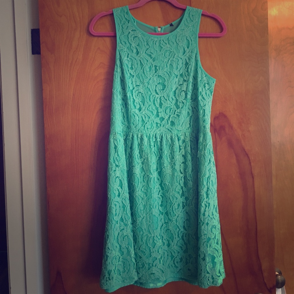 Aqua lace fit and flare dress from Dillard's