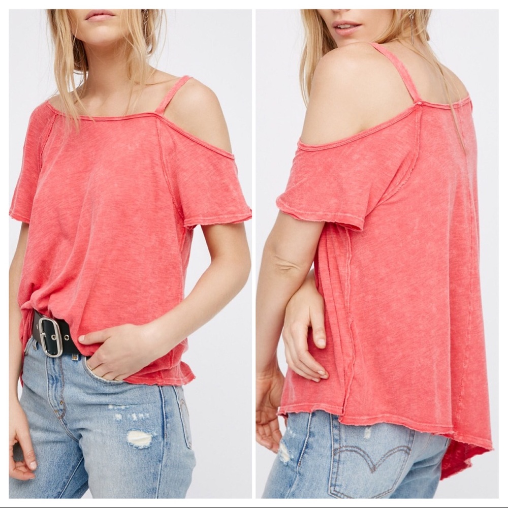 FREE PEOPLE RED CORALINE TEE - Picture 1 of 7