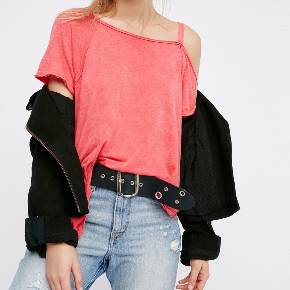 FREE PEOPLE RED CORALINE TEE - Picture 2 of 7