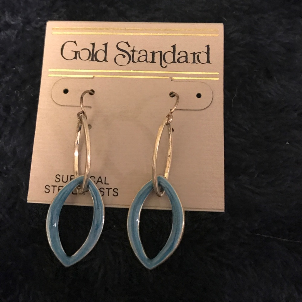 Silver and blue dangling earrings