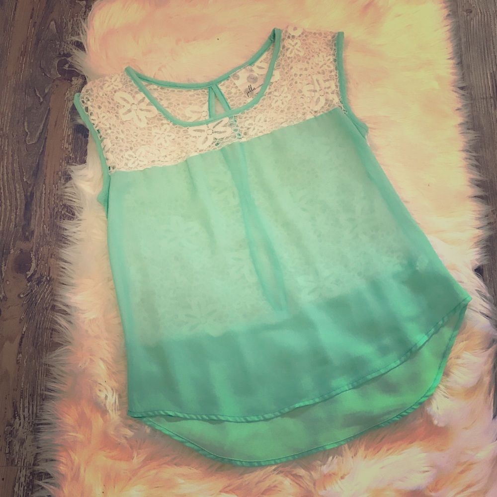 Mint Green and Lace Top