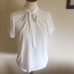 NWT Forever 21 Short Sleeve Tie Blouse in White