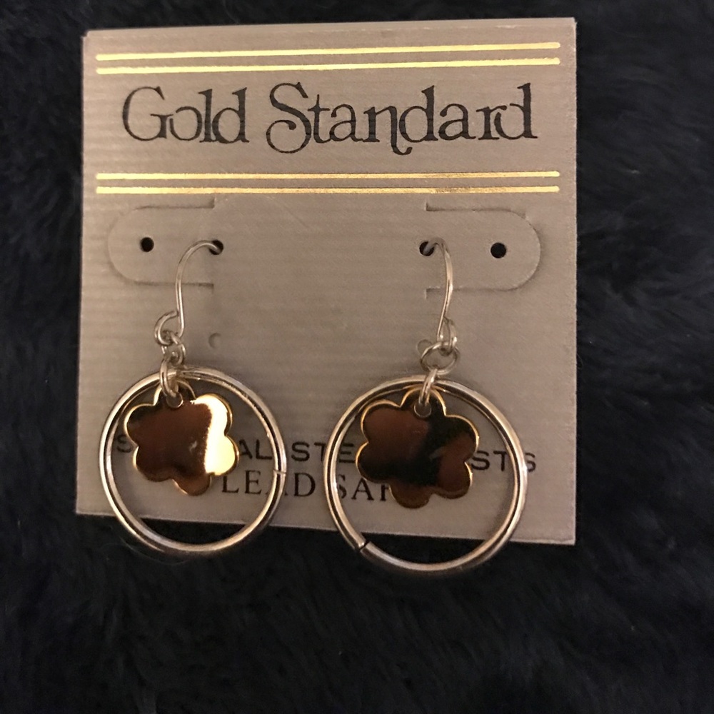 Silver hoop with gold flower earrings