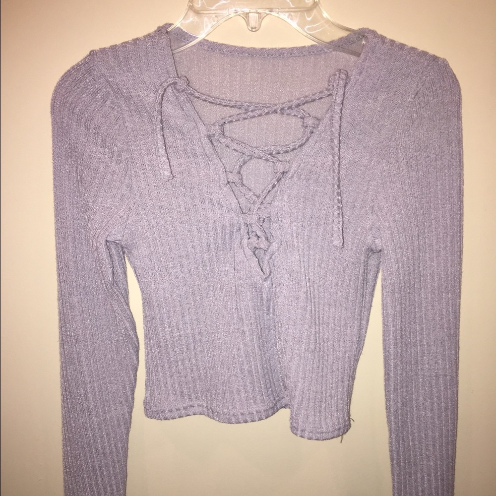 Grey lace-up crop top