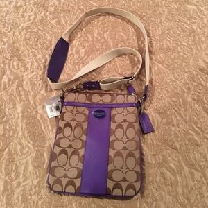 Tan and purple Coach Crossbody Purse