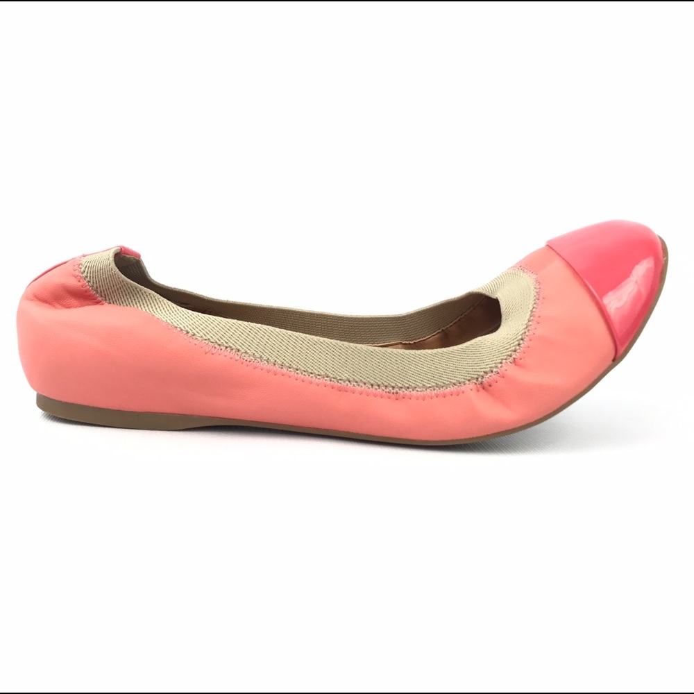 J.Crew Flats 8.5 Ballet Coral Round Toe Leather Elastic