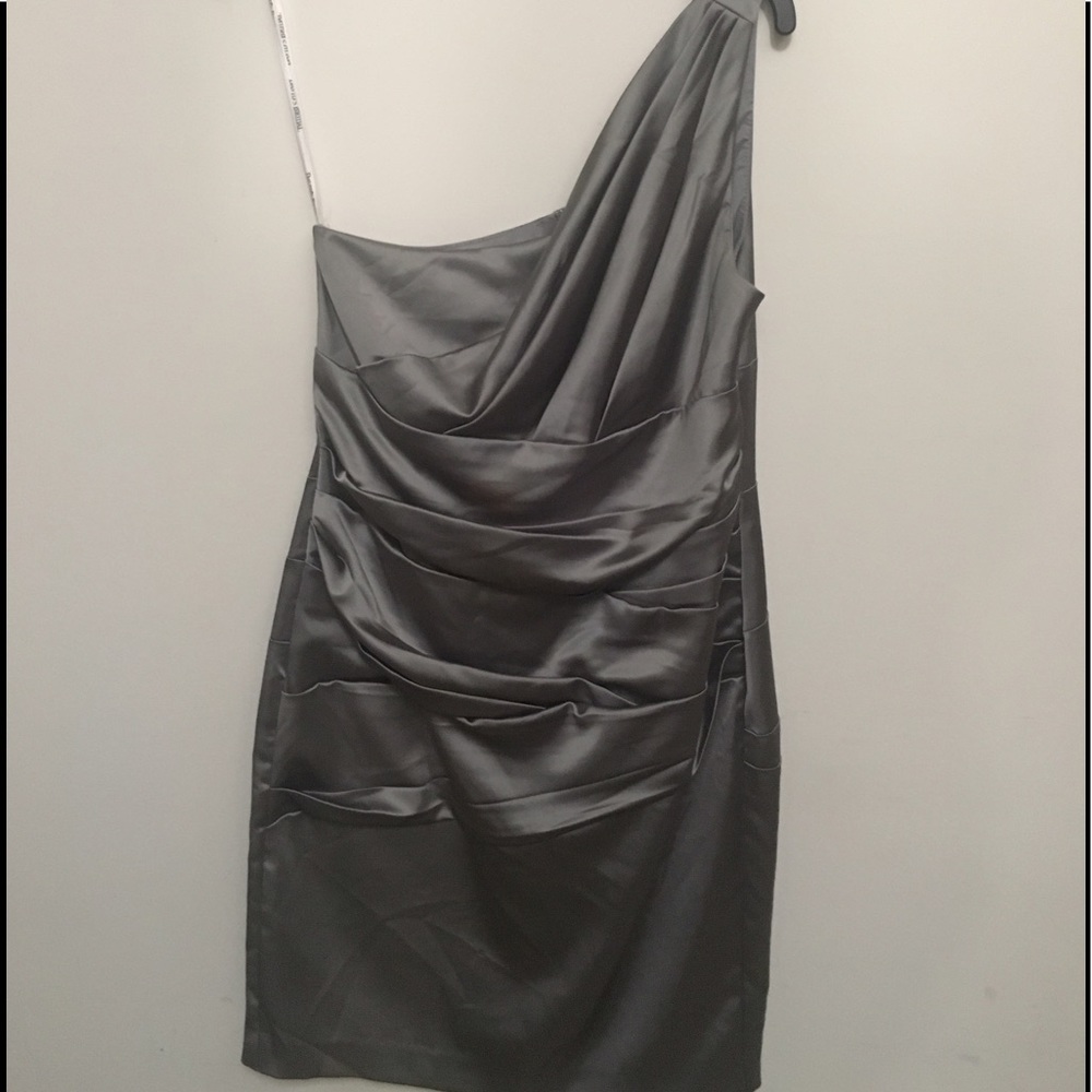Short One Shoulder Stretch Satin Dress - Picture 2 of 3