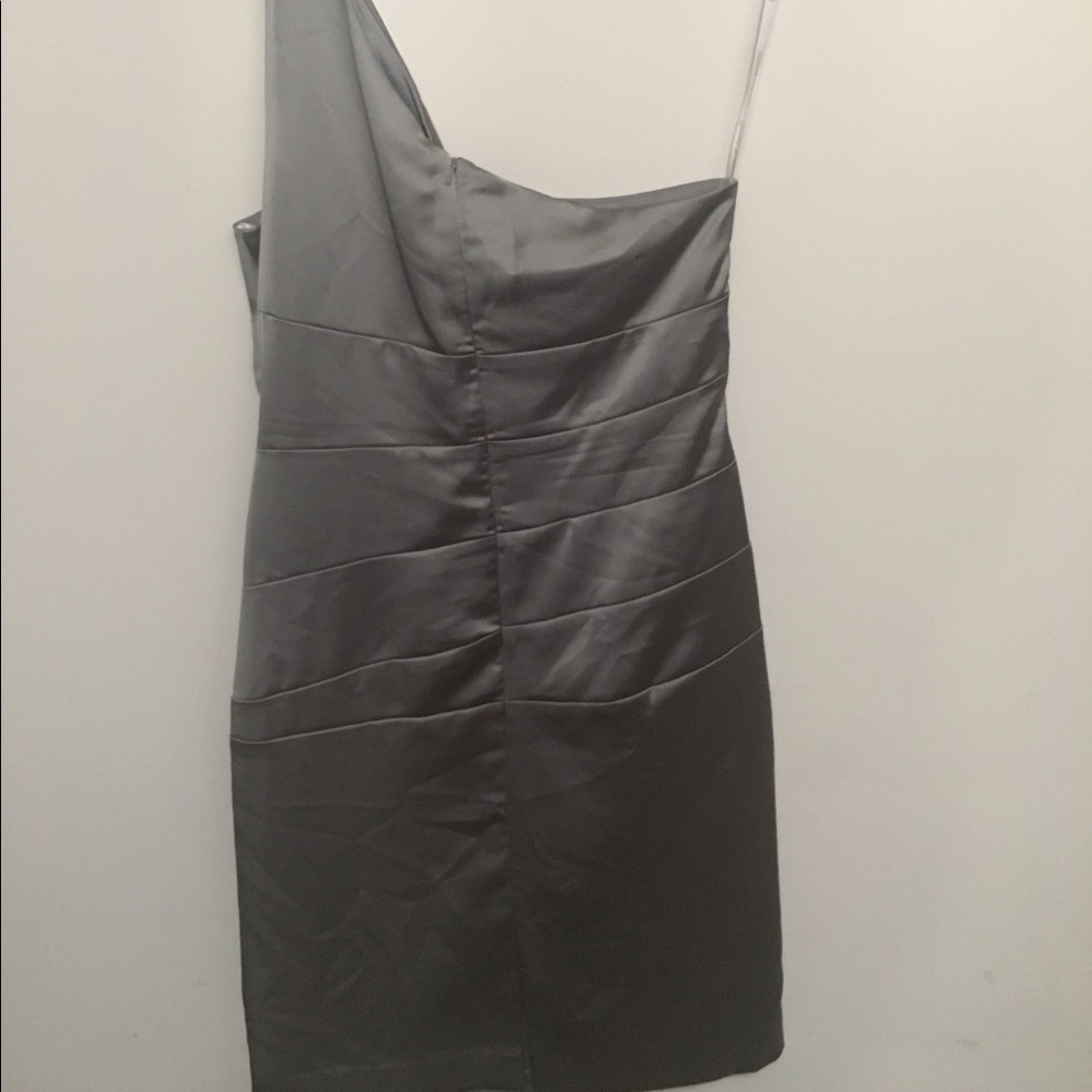 Short One Shoulder Stretch Satin Dress - Picture 3 of 3