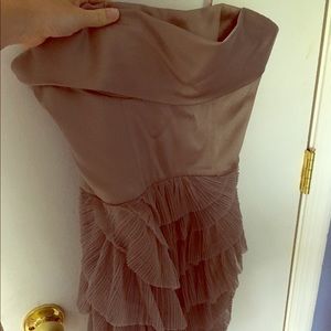 Bcbg taupe ruffle dress