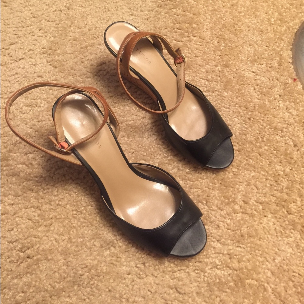 Ann Taylor black with Carmel strap wedge