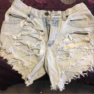 High waisted distressed jean shorts