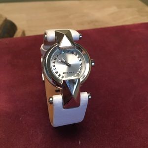Diesel silver with genuine white leather watch