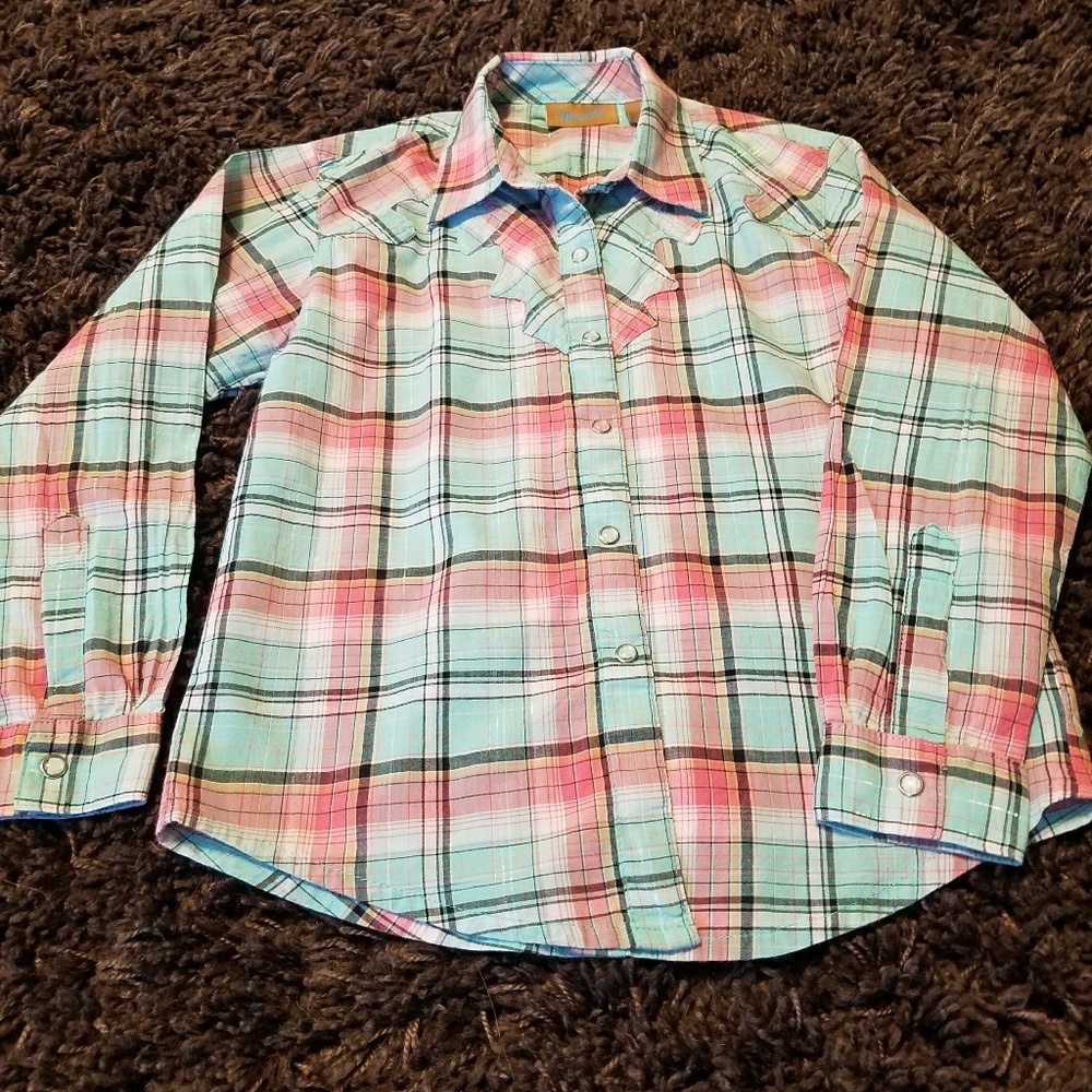 Girls pastel plaid wrangler shirt sz L 10