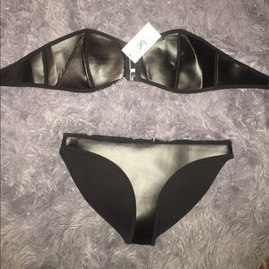 Faux leather off brand triangle swim suit