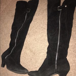 Black suede thigh high boots