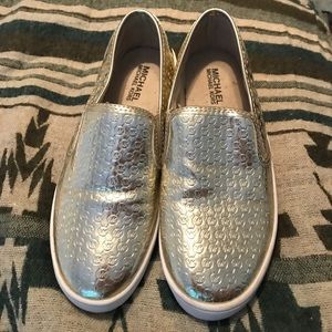MICHAEL KORS gold slip on sneakers
