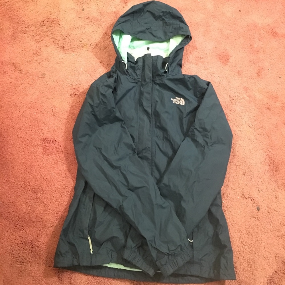 Teal North Face rain jacket