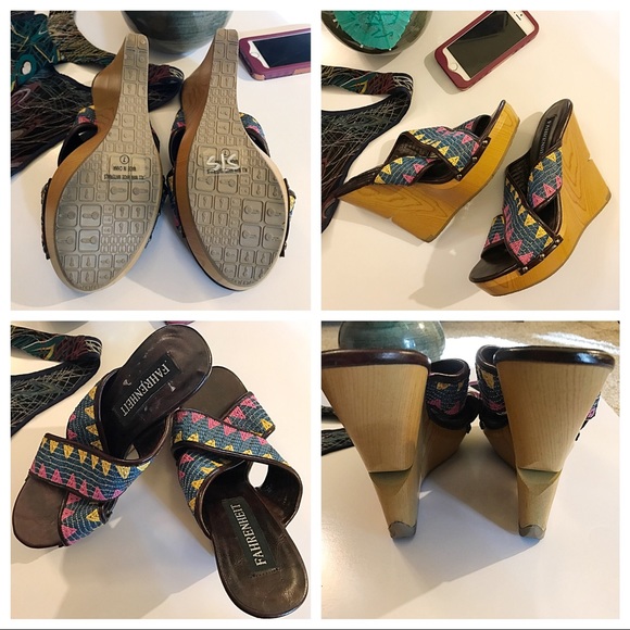 Fahrenheit | Blue/Pink/Yellow Aztec Wedge Sandals - Picture 2 of 4