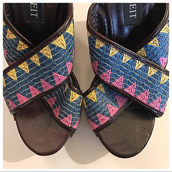 Fahrenheit | Blue/Pink/Yellow Aztec Wedge Sandals - Picture 3 of 4