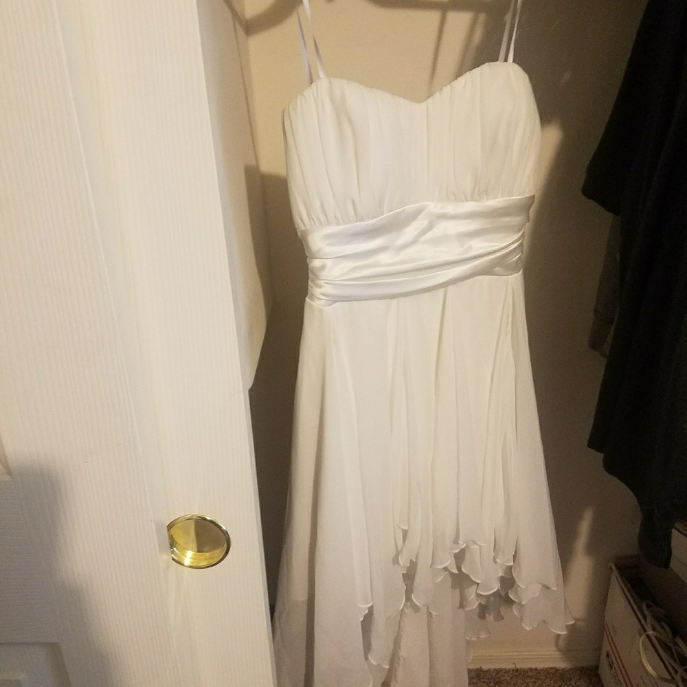 White prom dress high low