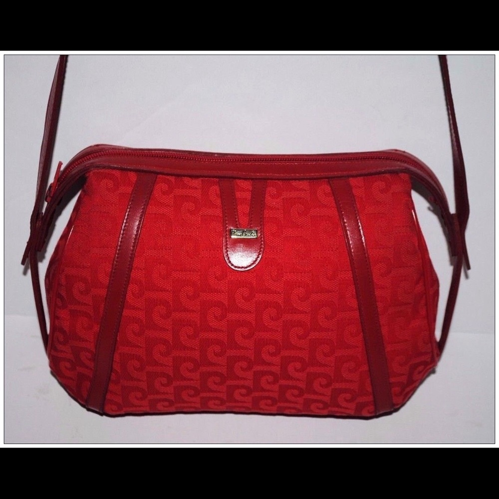 PIERRE CARDIN RED JACQUARD/LEATHER CROSSBODY. NWOT