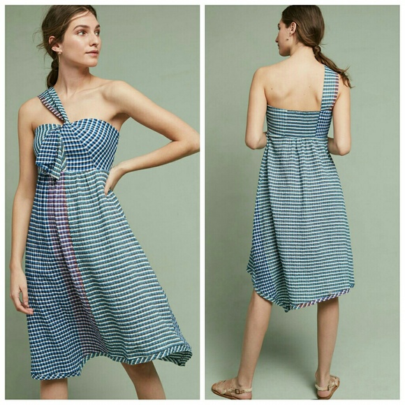 Anthropologie Waverly Maeve Blue Gingham dress 0 or 2 NWT - Picture 1 of 4