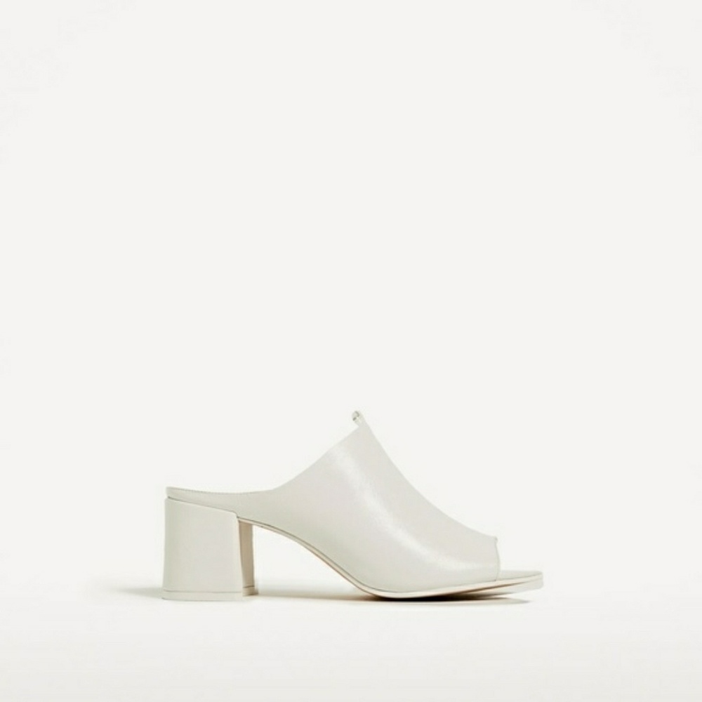 ZARA White Mules with Block Heel Sz 8 - Picture 2 of 8