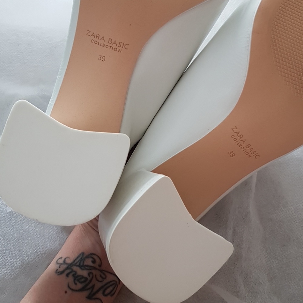 ZARA White Mules with Block Heel Sz 8 - Picture 5 of 8