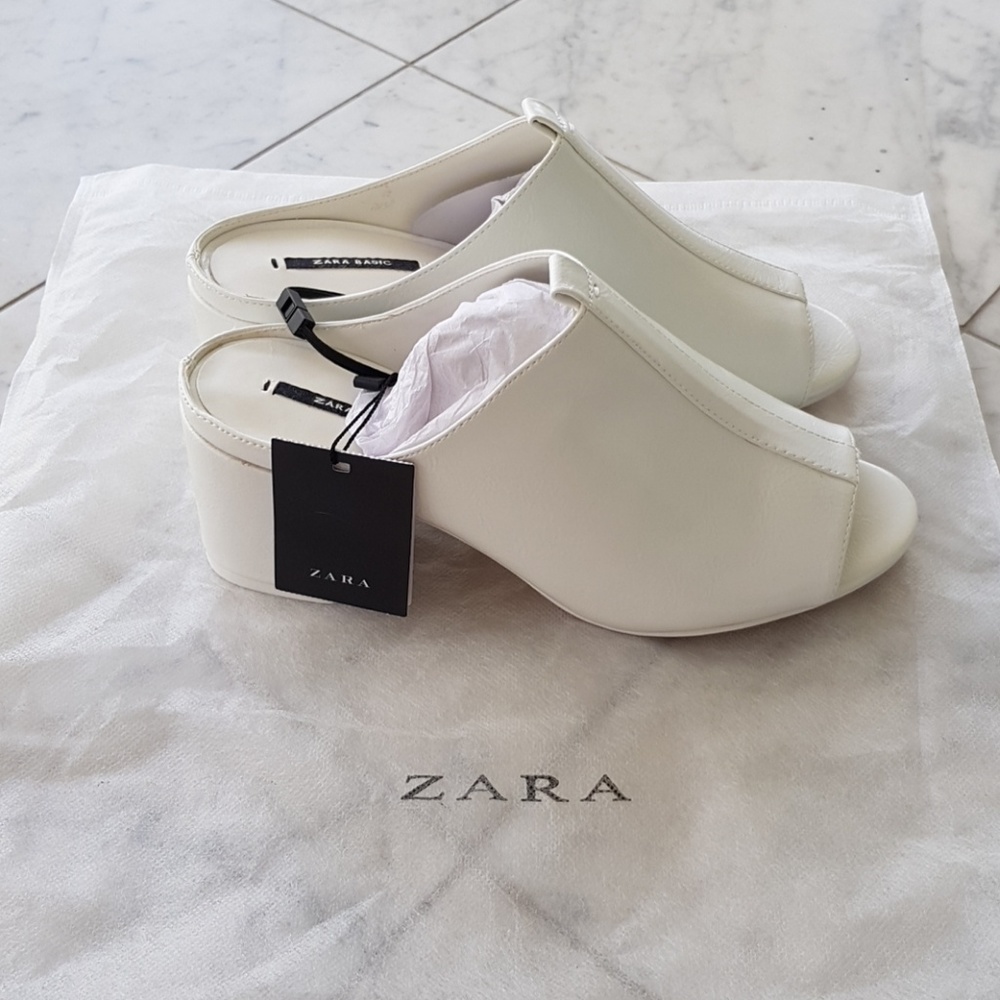 ZARA White Mules with Block Heel Sz 8 - Picture 4 of 8