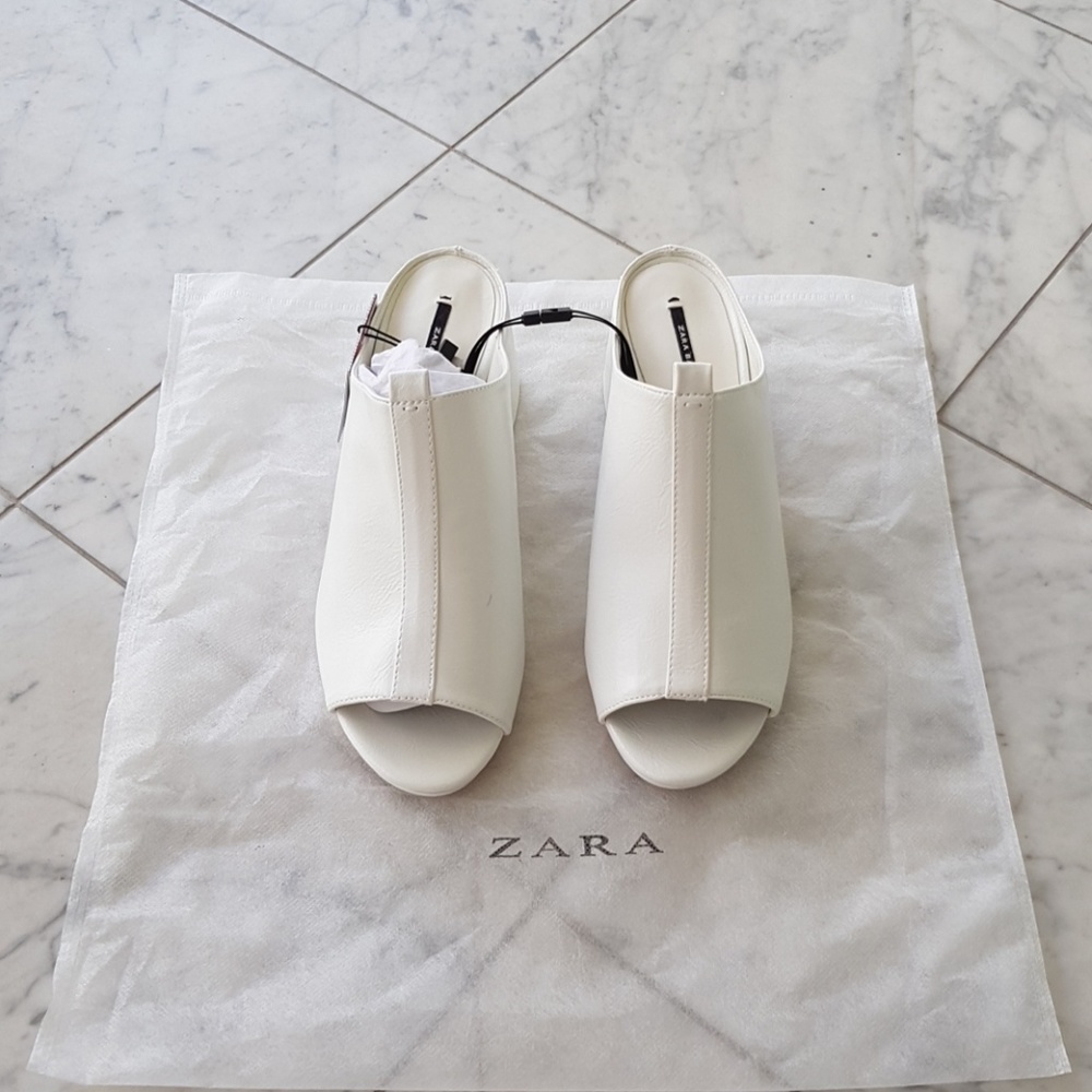 ZARA White Mules with Block Heel Sz 8 - Picture 6 of 8