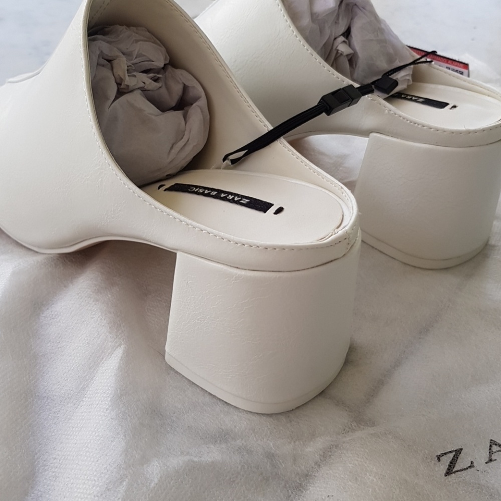 ZARA White Mules with Block Heel Sz 8 - Picture 7 of 8