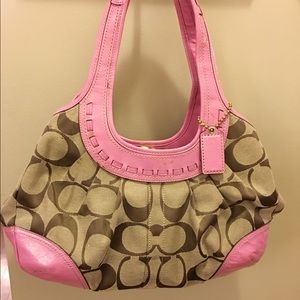 Coach logo bag with pink leather trim