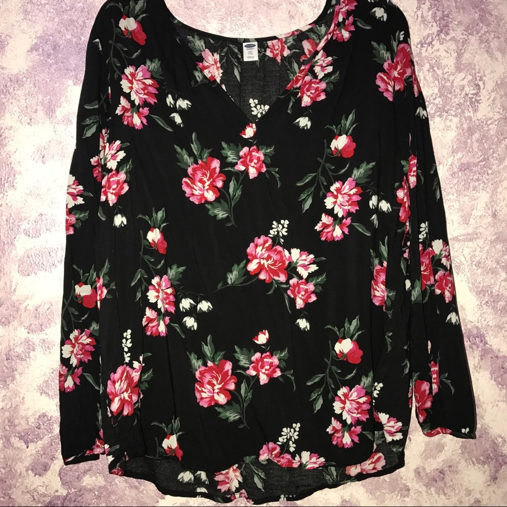 NEVER WORN. Black and pink floral top.