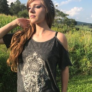 Stone Wash Grunge Cold Shoulder Tee