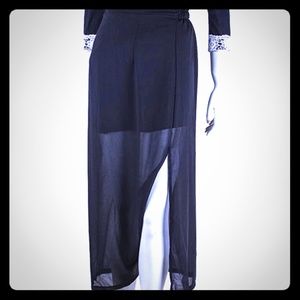 Split Black Pleated Chiffon Maxi Long Skirt