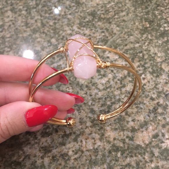 Pink Quartz Gold Bangle Curve Plus Size Anthro - Picture 2 of 6