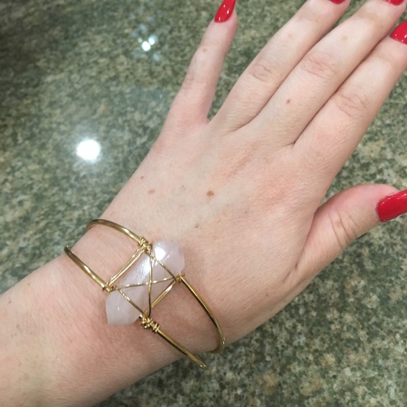 Pink Quartz Gold Bangle Curve Plus Size Anthro - Picture 5 of 6