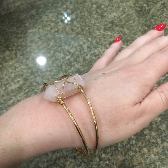 Pink Quartz Gold Bangle Curve Plus Size Anthro - Picture 6 of 6