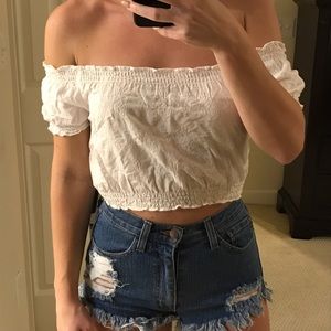 White off the shoulder crop top!