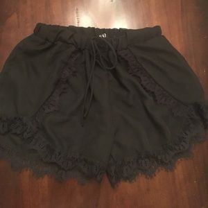 Windsor Black Drawstring Shorts with Lace Detail