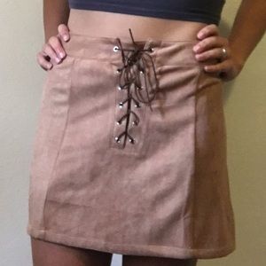 NWOT!! faux tan suede lace up skirt