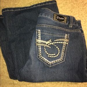 Dark blue denim bootcut jeans!