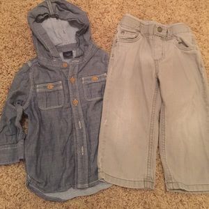 Boys Long sleeve hooded button up shirt with jeans