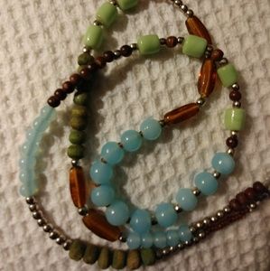 Blue green brown beaded necklace