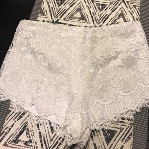 White Crochet Embroidered Shorts