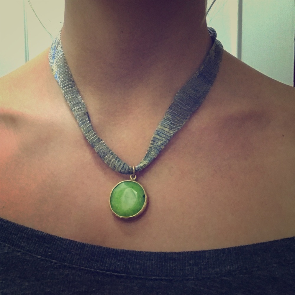 Green and gold pendant necklace