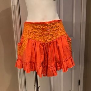 Free People Orange Embroidered Short Skorts