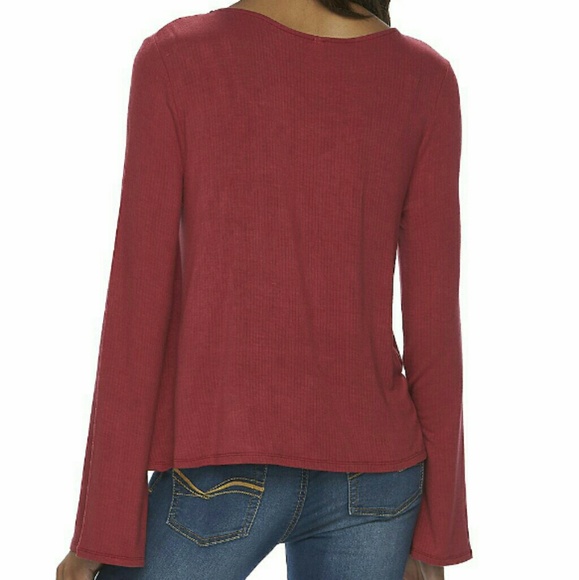 Juniors' Mudd® Crisscross Bell Sleeve Tee - Picture 2 of 3